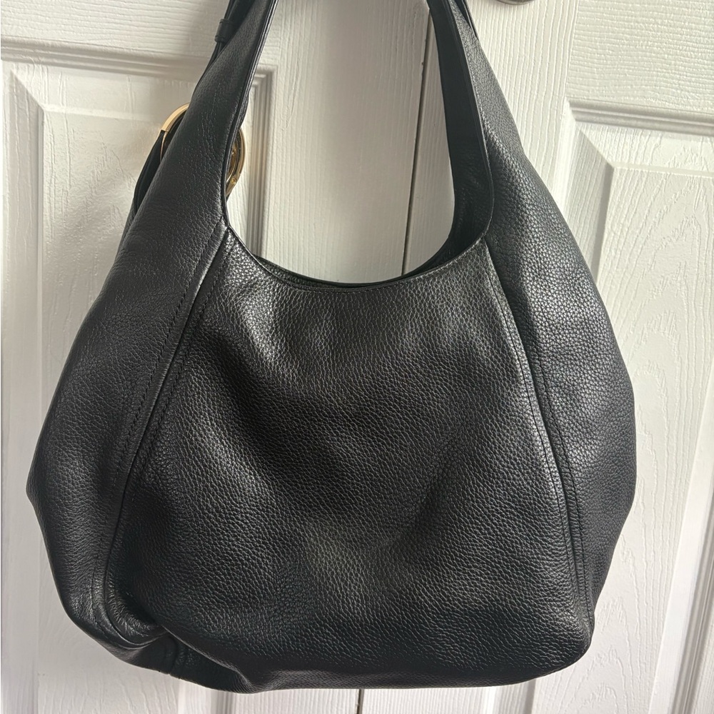 Michael Kors Black Pebbled Leather Shoulder Hobo with Gold MK Charm - Picture 7 of 10